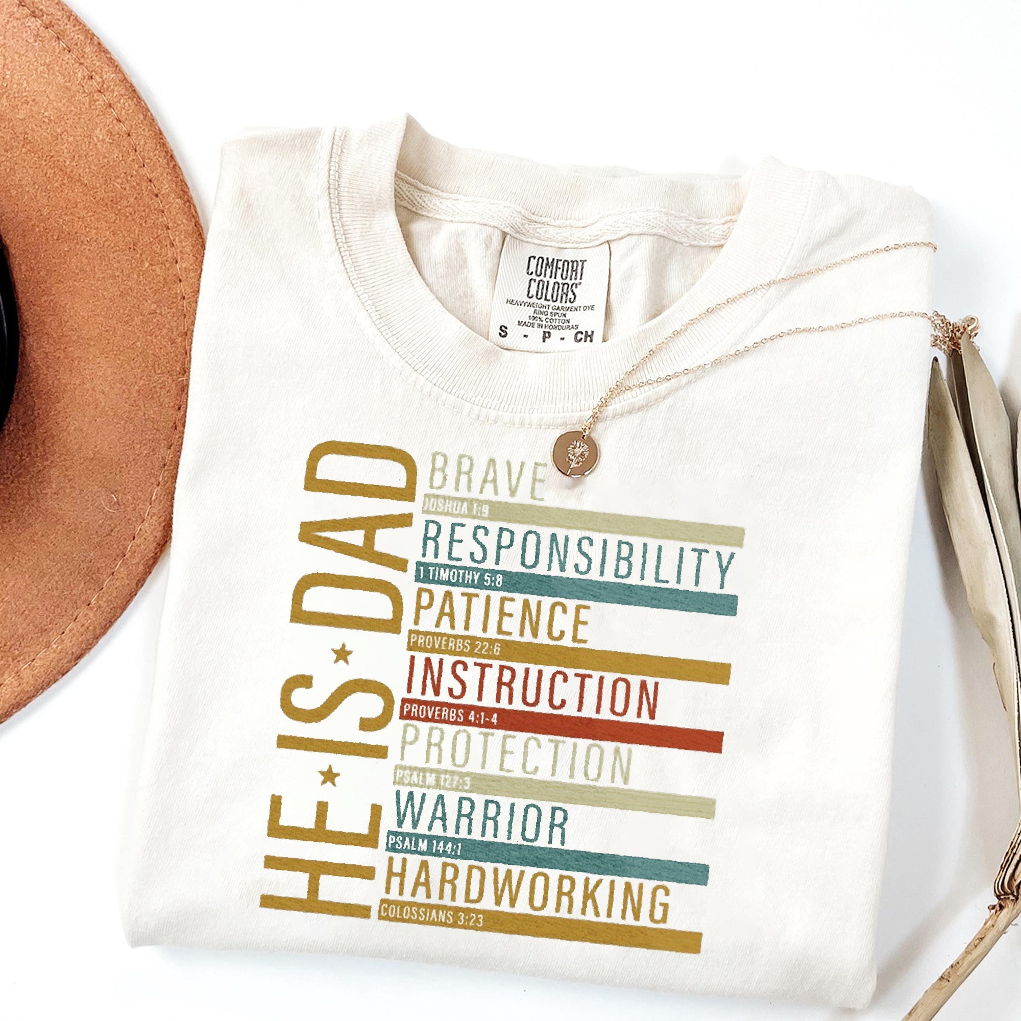 Christian Dad Shirt - Bible Dad Shirt - Brave Like David Warrior Like Joshua Comfort Colors Shirt - Christian T-Shirt - Father's Day Gift - He is Brave Dad Shirt